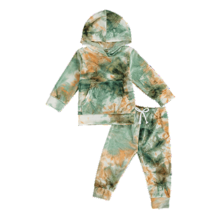 

Caitzr Two Pieces Unisex Colorful Outfits Baby Girls/Boys Tie Dye Hoodie Top Long Pants Sport Suit