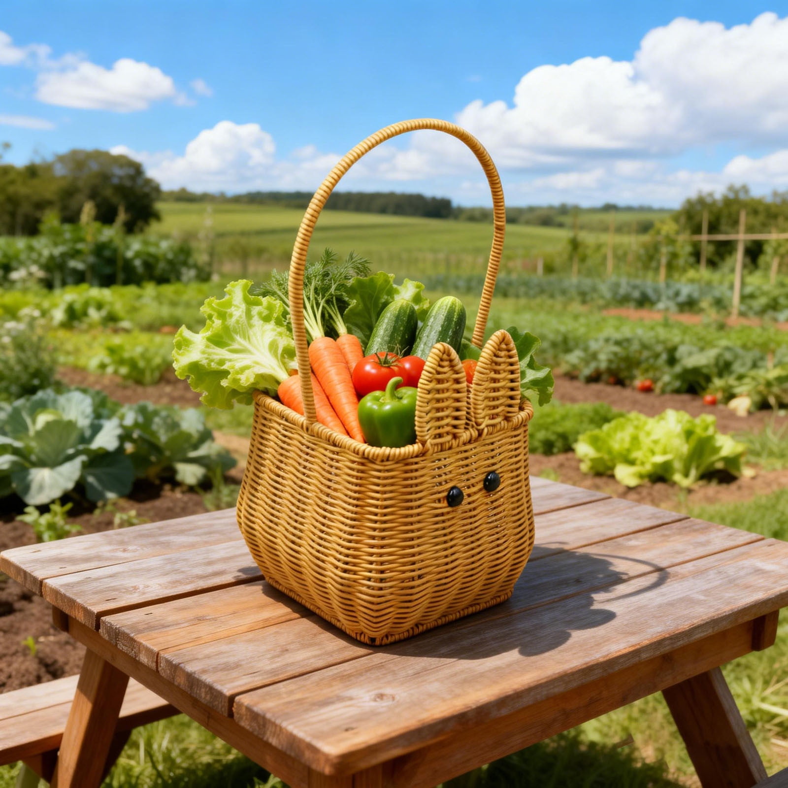 Easter Basket with Handle, Cute Bunny Woven Rabbit Basket for Kids Easter Egg , Multi-Purpose Picnic, Storage Organizer for Toys, Fruit, Beach, Nursery & Home Decor