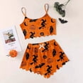 thumbnail image 2 of Weebloom Halloween Pajama Set Women Pumpkin Sleeveless Camisole Silk Satin Pajamas Set 3Pcs Floral Lace Sleepwear Nightwear Pjs Loungewear Orange S, 2 of 4
