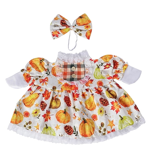 Fall Porch Goose Outfits, Autumn Goose Clothes with Pumpkin Dress Bow Headband, Fits 23 Inch Cement Plastic Geese Statues, Thanksgiving Goose Costume for Yard Patio Lawn Outdoor Decor
