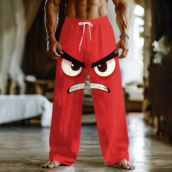 BRGZLK Men's Baggy Pants Wide Leg Funny Meme Elastic Waist Drawstring Beach Pants Novelty Graphic Vacation Wide Leg Trouser with Pocket
