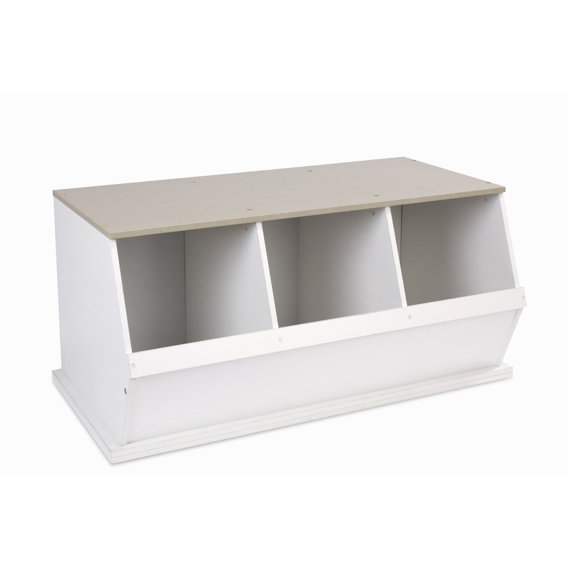 Badger Basket Children's Stackable Wooden 3-Bin 33 gal Toy Storage Cube, White & Gray