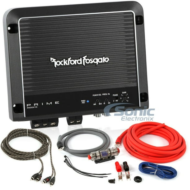 Rockford Fosgate R500X1D 500W RMS + 4 Gauge Amp Kit 500W RMS Prime