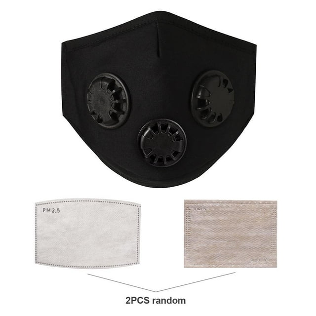 Máscara facial Máscara antipolvo Filtro de respiración Máscara de 3 válvulas PM2.5 Inserto de filtro de carbón activado Máscara bucal reutilizable