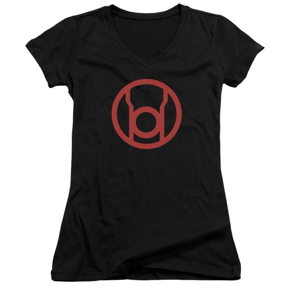 Green Lantern Red Emblem Junior Women's V-Neck T-Shirt Black