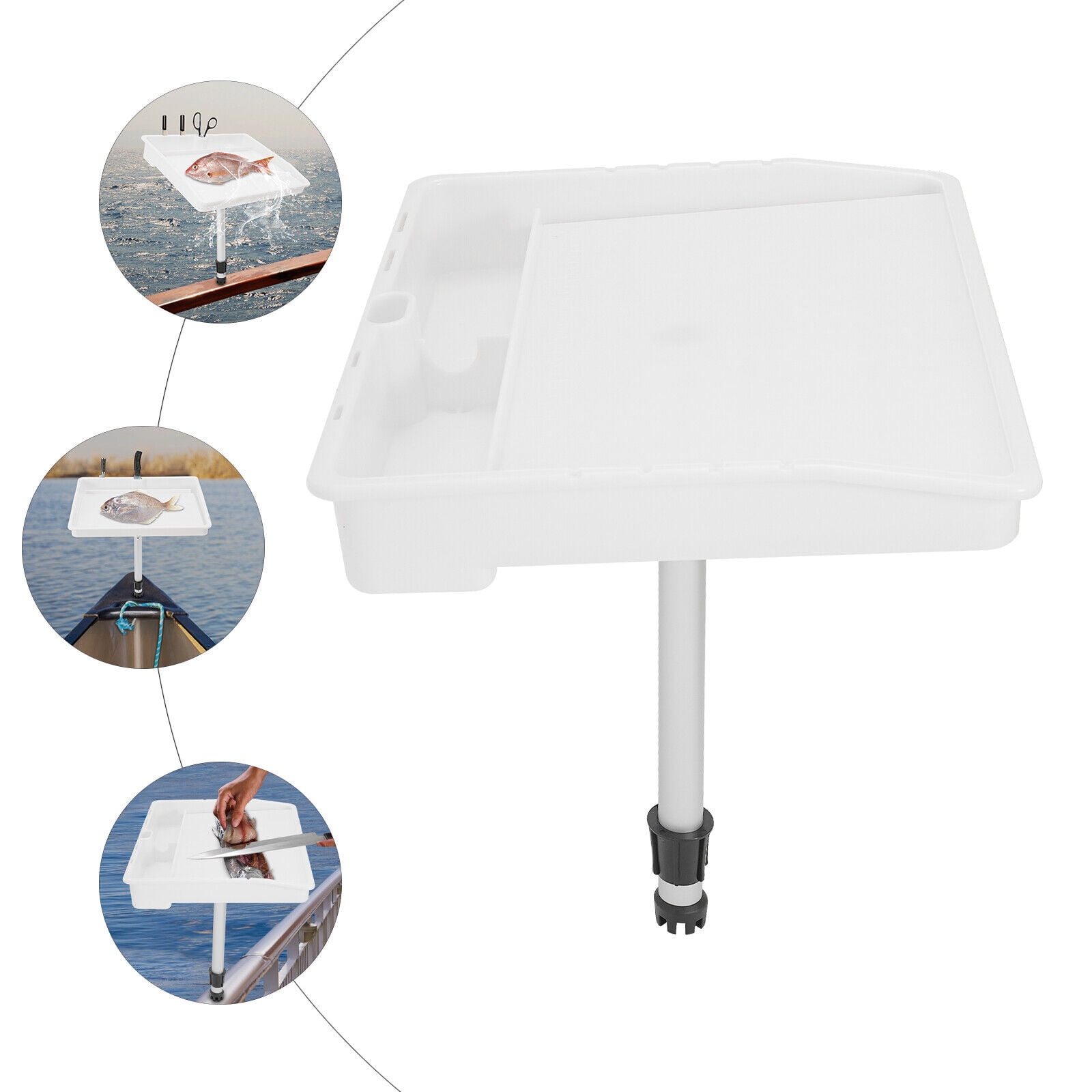 White Marine Cutting Board - Adjustable Angle Boat Table with Knife Slots & Drain Hole - Corrosion Resistant PP/Aluminum Design