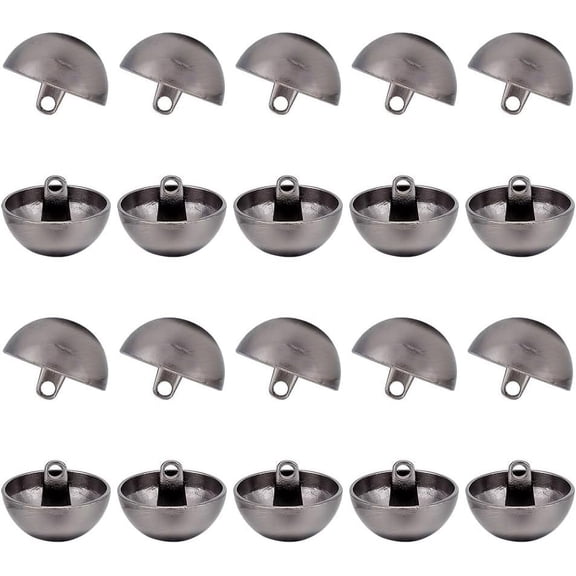 20Pcs 1-Hole Alloy Half Round Black Dome Shank Buttons
