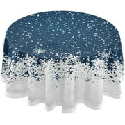 SKYSONIC Blue Snowflakes Round Tablecloth,Washable Oil Proof Table Cover for Kitchen Holiday Party Wedding Picnic Decoration