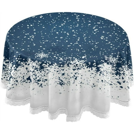 SKYSONIC Blue Snowflakes Round Tablecloth,Washable Oil Proof Table Cover for Kitchen Holiday Party Wedding Picnic Decoration