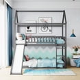 thumbnail image 2 of Aukfa Twin over Twin Bunk Bed with Slide, Floor Bunk Bed for Kids, Boys and Girls, House Top, Wooden - Gray, 2 of 8