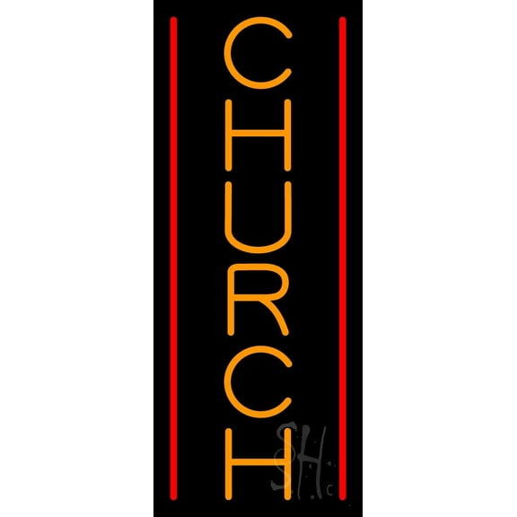 Vertical Church LED Neon Sign 24" Tall x 10" Wide - inches Black Square Cut Acrylic Backing, with Dimmer - Premium built indoor Sign for Home décor, Event, Religious place, Store interior, Office.