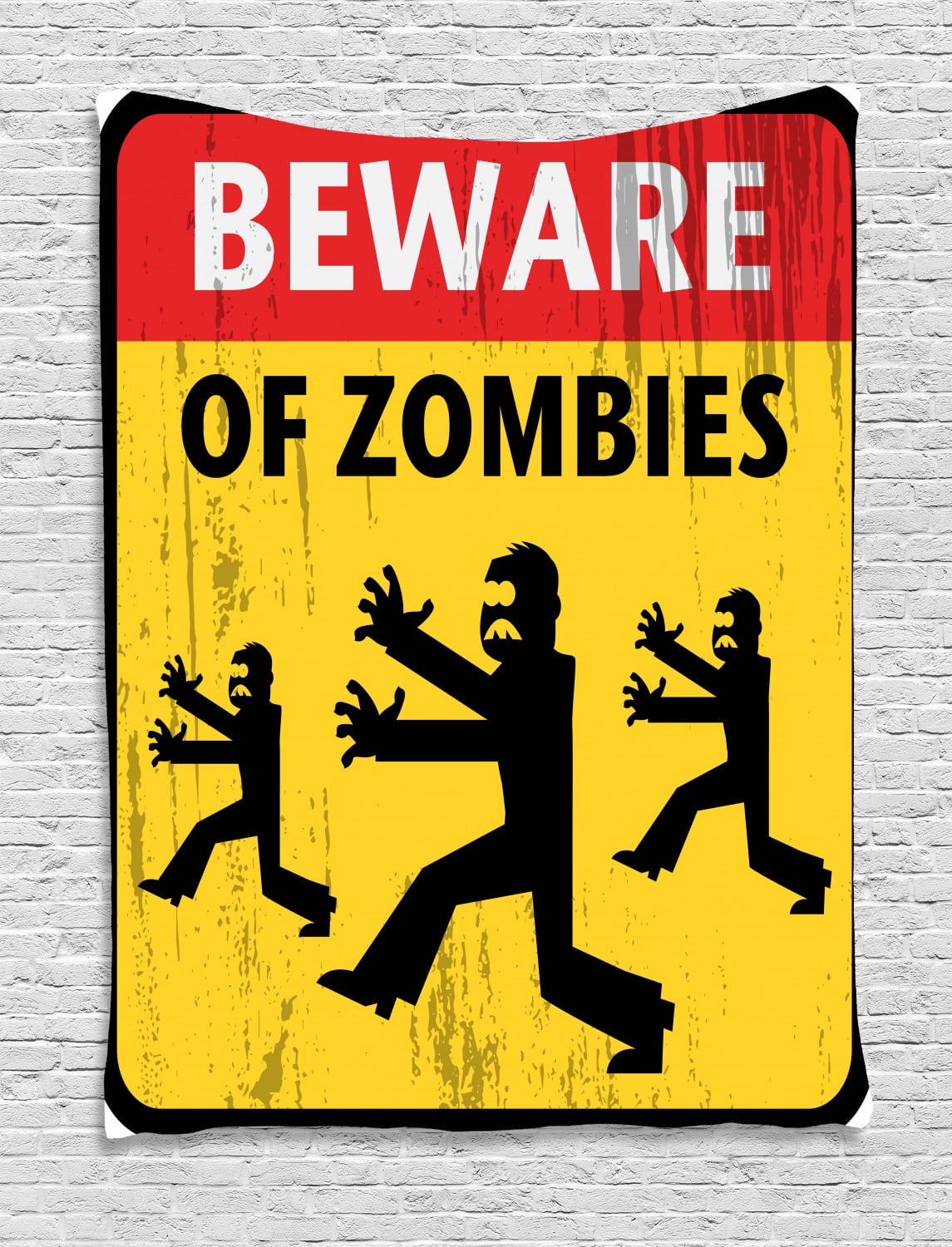 Zombie Decor Tapestry, Beware of Zombies Fiction Humor Sign Warning