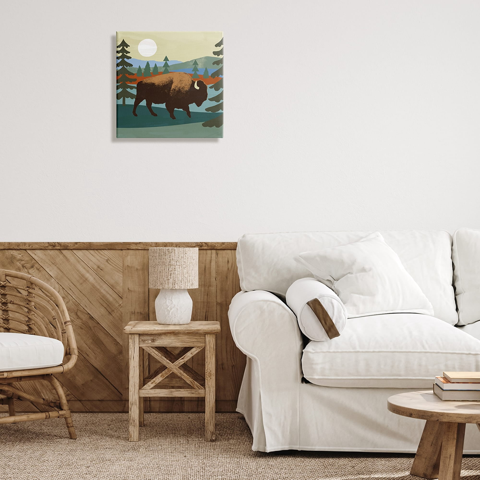 Stupell Industries Sunny Wild Bison Woodlands Lake Trees Collage , 17 x 17, Design by Victoria Barnes