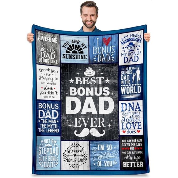 Bonus Dad Fathers Day Blanket Gifts from Kids, Step Dad Gifts from Daughter Son, Step Dad Birthday Gifts, Fathers Day Blanket for step dad, Stepped up Dad Gifts Ideas Men Throw Blanket 60"x50"