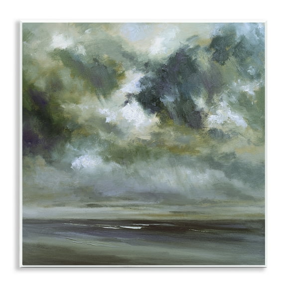 Stupell Industries Grey Clouds over Beach Landscape & Nature Painting Unframed Art Print Wall Art, 12 x 12