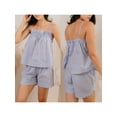 thumbnail image 3 of Rdhnmea Women's 2 Piece Lounge Suit Striped Summer Pajama Set Sleeveless Peplum Cami Top Casual Shorts Sleepwear Pjs, 3 of 9