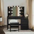 thumbnail image 2 of LEDREM Modern LED Vanity Desk with Mirror - 6 Drawers & 4 Open Shelves, Dimmable Lights (10 Bulbs), Sturdy Particleboard, Easy Assembly, Ebony Black, 2 of 6