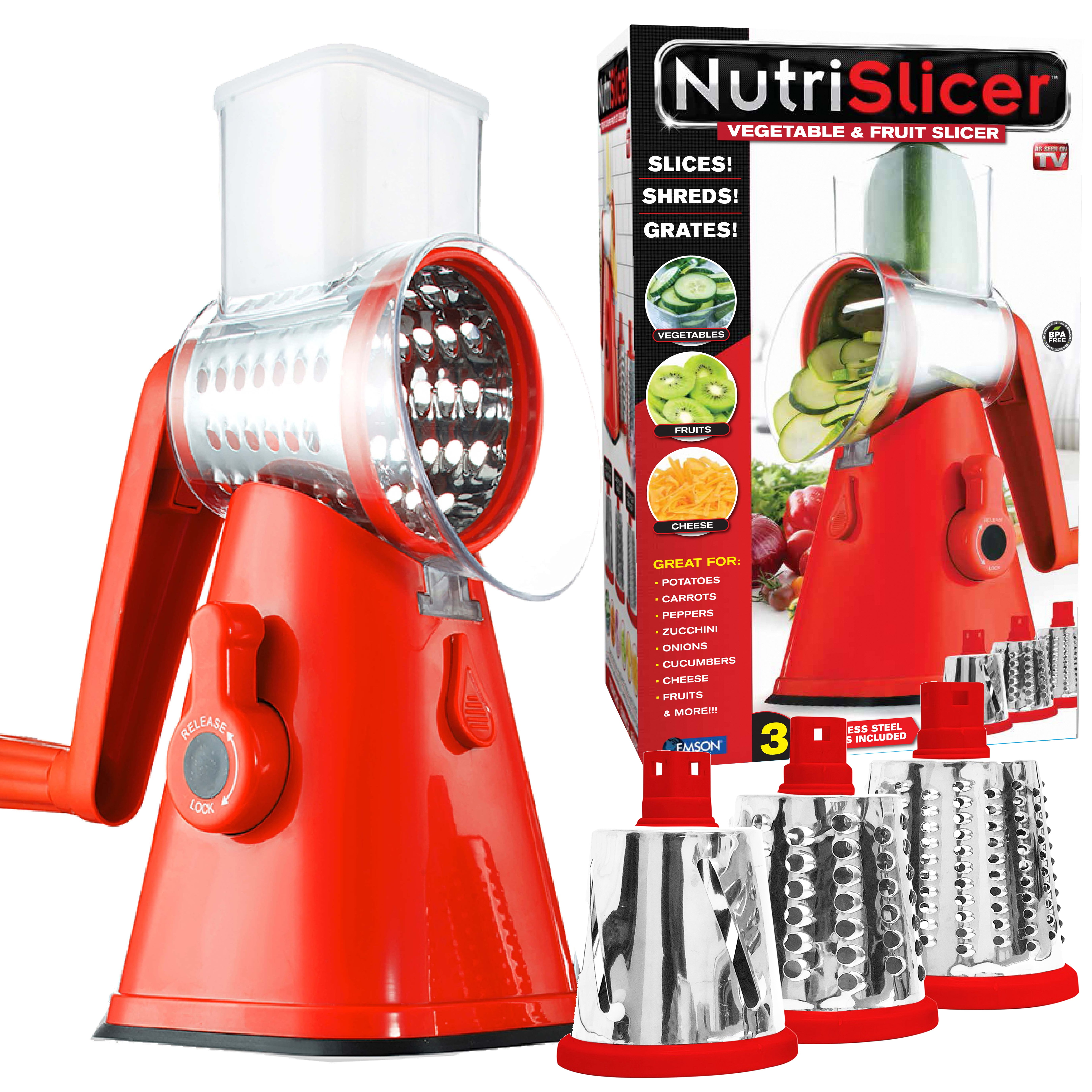 Nutrislicer Rotary Cheese Grater Mandoline Vegetable Slicer Potato Slicer, Salad Chopper with Suction Cup Base