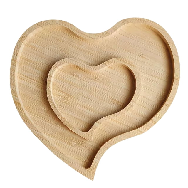 LPSSTORE Plateau de Charcuterie en Forme de Cœur Double Assiette en Forme de Cœur Plateau de Service en Bois Plateau de Service pour Collation Bonbons Fruits Saint-Valentin