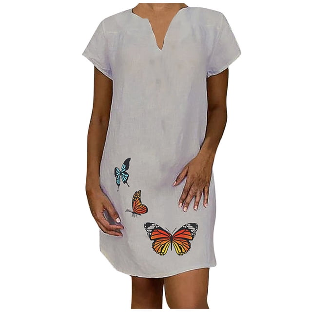 Cameland Women Robe Décontractée Grande Taille à Col en V Imprimé Manches Courtes Peplum