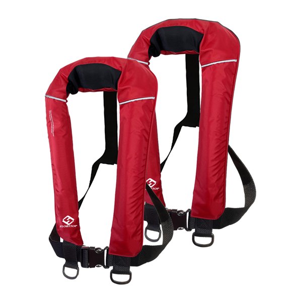 FLOATTOP Adult Universal Size 2pcs Red Inflatable Life Jacket with 33gram co2 Cylinder