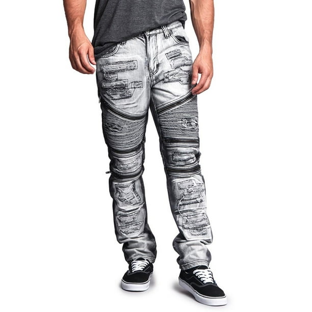 Gewoon doen Onderdrukking Geplooid Victorious Men's Distressed Wash Slim Fit Moto Pants Biker Jeans - Black -  34/30 - Walmart.com