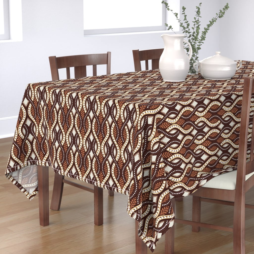 Table Runner Bohemian Brown African Art Inspired Geometric Cotton Sateen