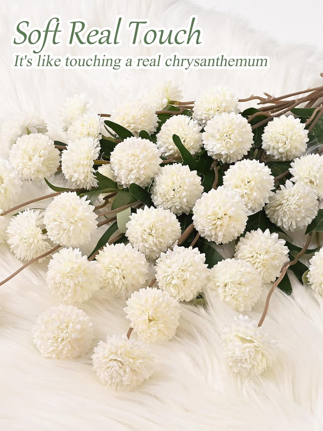 Yastouay 12Pcs Fake Chrysanthemum Flowers,21in Faux Kiku Flowers Silk Pompon Mums for Home Table Wedding Arrangements,White