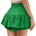 thumbnail image 3 of Pantalones Cortos con Volantes y Cintura Alta para Mujer, con Cordón Ajustable, Holgados e Informales, Falda de Verano, Color Verde , Talla M, 3 of 9