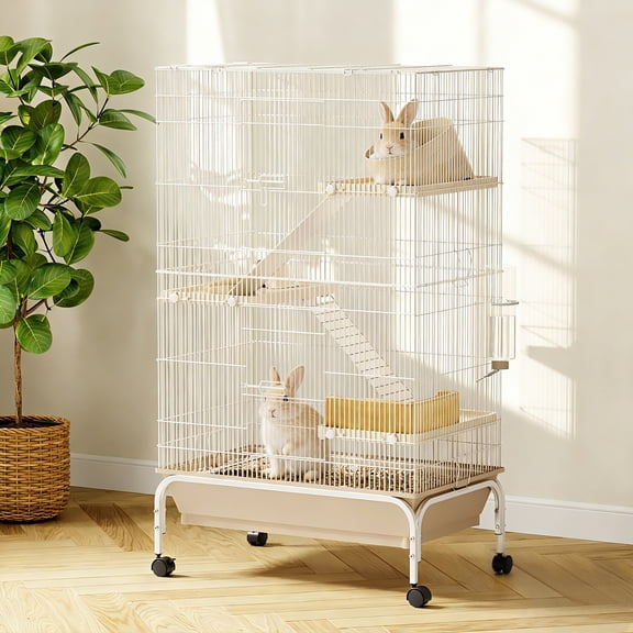 BouPower Small Animal Critter Cage,Rolling Chinchilla Cage with 3 Ramps,Water Bottle Food Bowl,Lagre Critter Nation Cage for Guinea Pigs,Chinchillas,Ferret,Rat,Rabbit