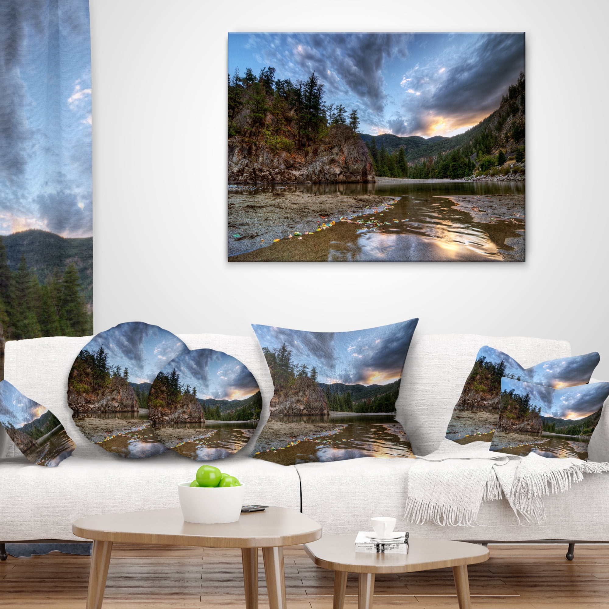 Designart Peaceful Evening at Mountain Creek - Landscape Printed Throw Pillow - 12x20