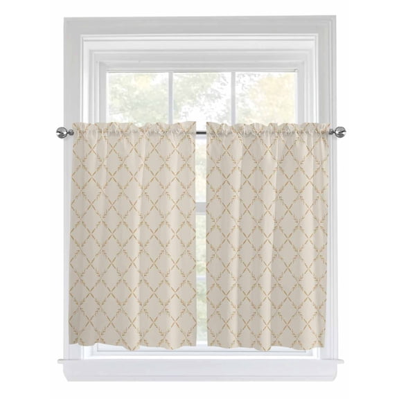 Kitchen Curtains 54 Inches length, Vintage Wheat Color Window Treatment Curtain Drapes, Geometric Abstract Diamonds Plaid Decorative Window Curtains for Bedroom Cafe, 52"x54", 2 Panels