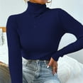 thumbnail image 2 of Women's T-Shirts Long Sleeve Womens Fall Tops Solid Color Turtleneck Bottom Sweater Pullover Knit Blouses Casual Navy XL, 2 of 5
