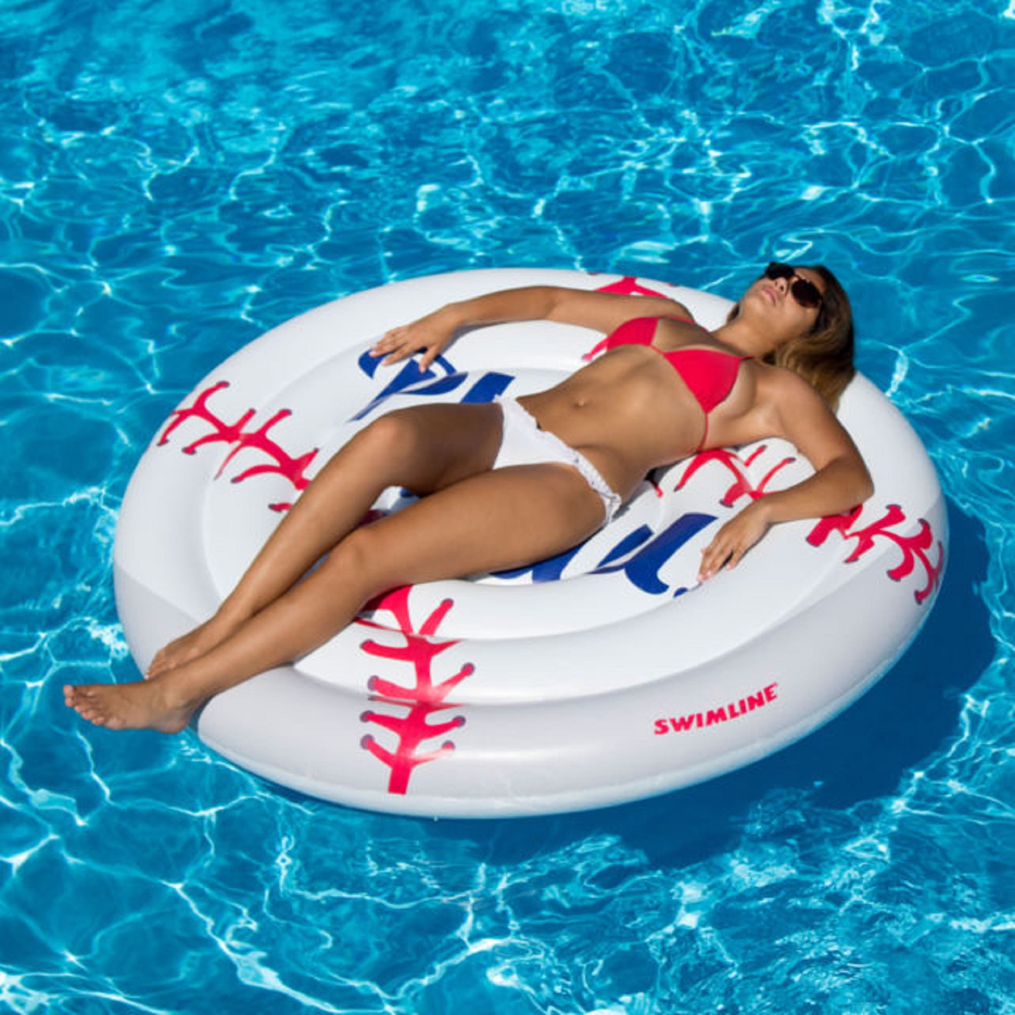 Swimline 60” Inflatable Swimming Pool Lounging Cool Sport Giant Baseball Island Ages 4 and Up -
