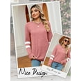 thumbnail image 6 of Hibeli Women Striped Colorblock Long Sleeve Crew Neck Lightweight Sweatshirt, 6 of 7