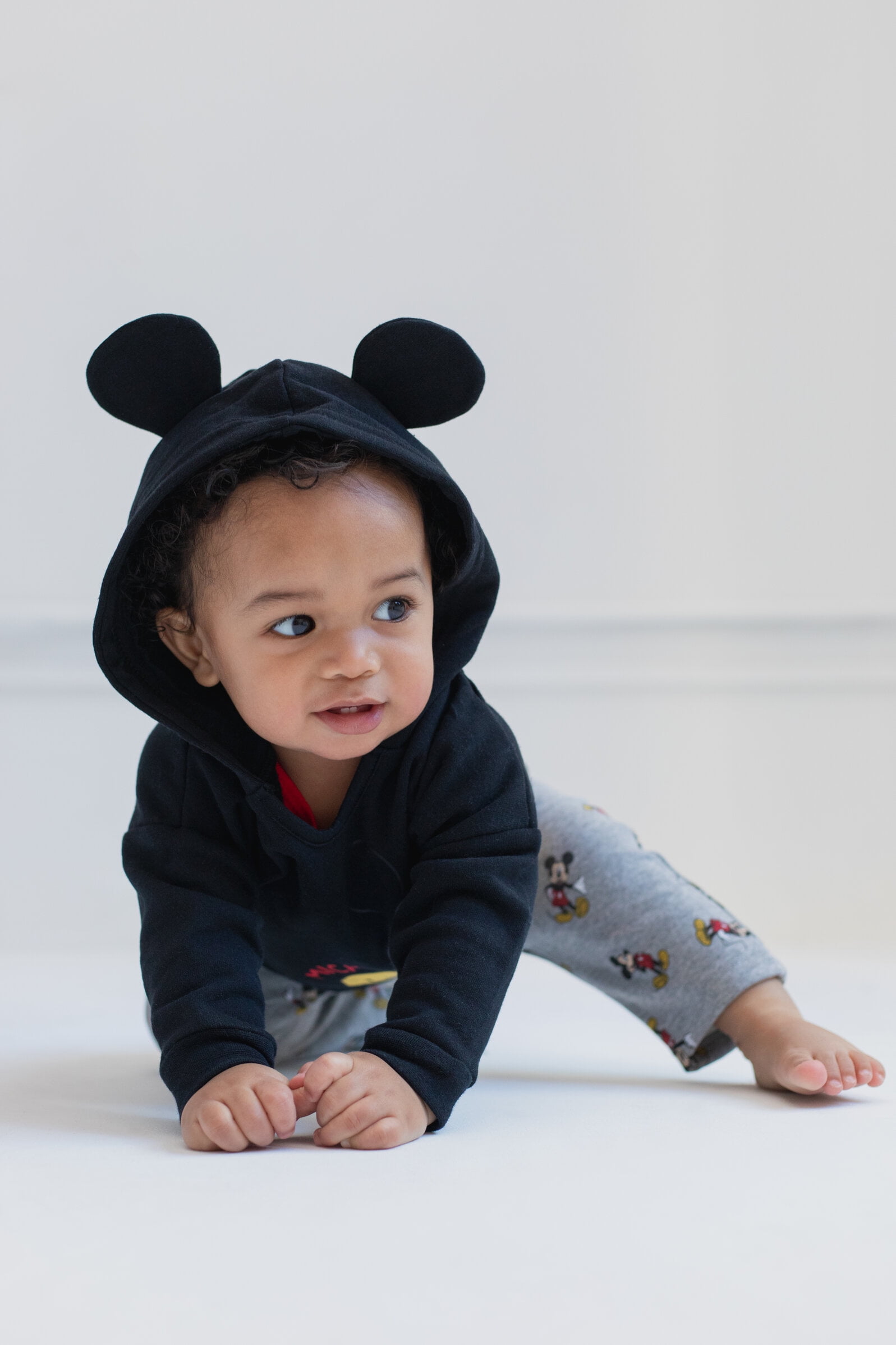 Disney Mickey Mouse Newborn Baby Boy or Girl Fleece Pullover Hoodie Bodysuit and Pants 3 Piece Outfit Set Newborn to Infant