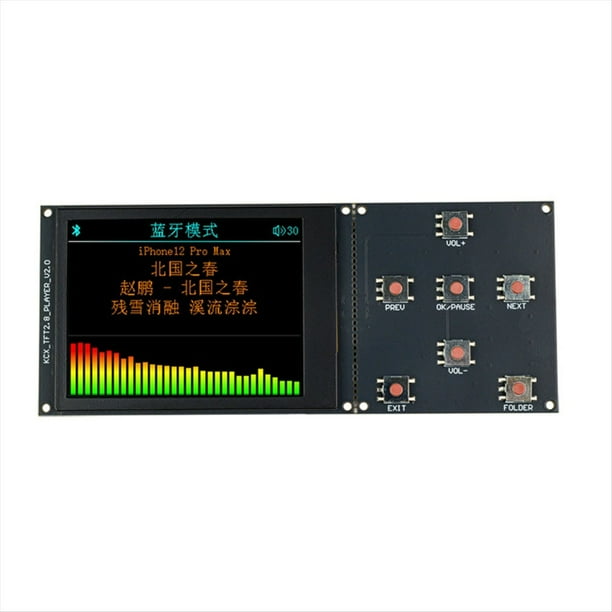 Módulo Decodificador de Audio MP3 Bluetooth con Pantalla A Color TFT de 2,8 Pulgadas y Reproducción Sin Pérdida, USB, TF, Estéreo (2.0)