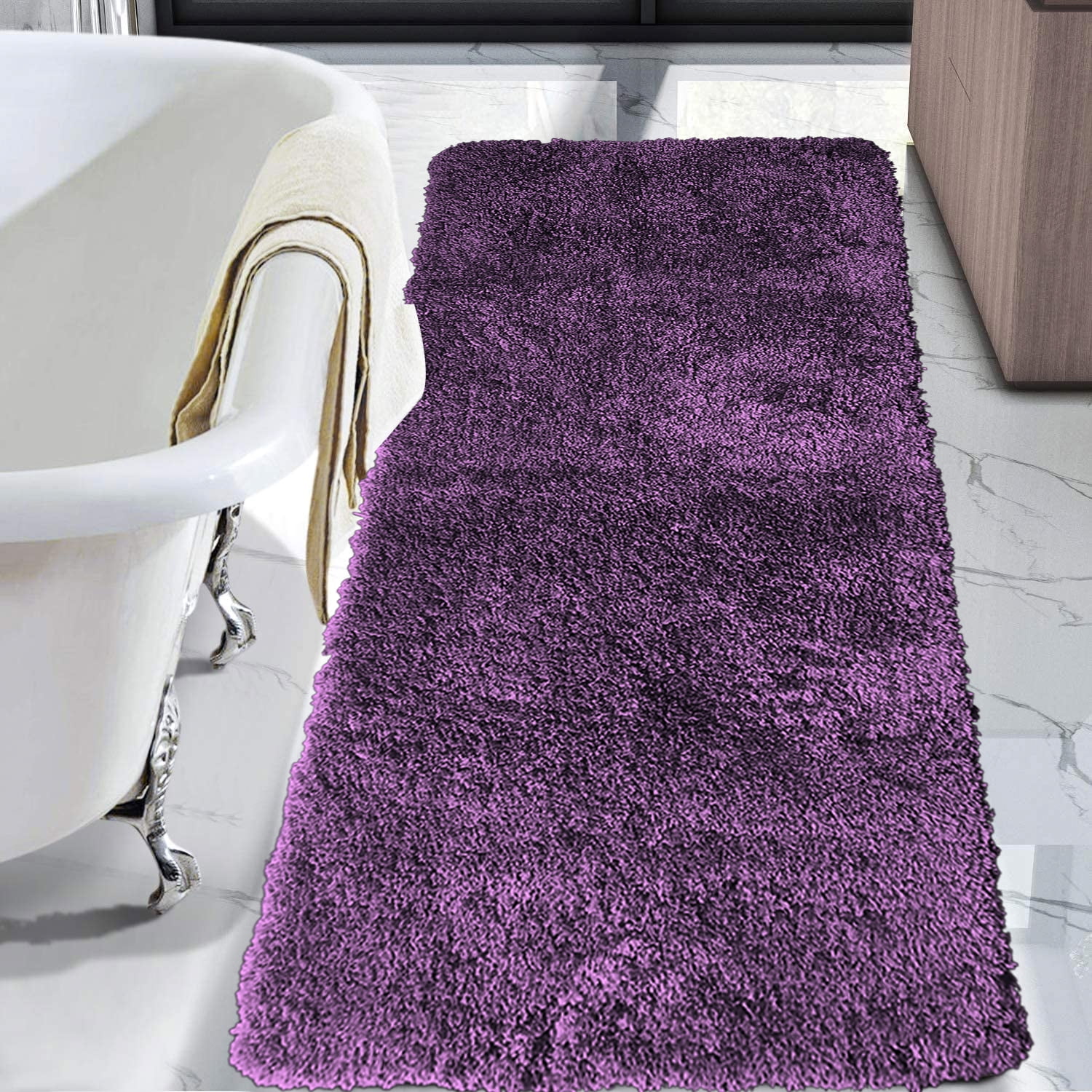 Howarmer Large Purple Bathroom Rugs, 24"×60" Absorbent Shaggy Shower