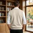 thumbnail image 4 of Meltox Men’s Wool Blend Vest Sweater V Neck Sleeveless Knitted Pullover Relaxed Fit Beige L, 4 of 7