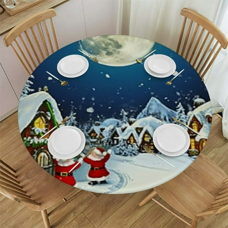

Autua Santa Village Full Moon Round Tablecloth Stain-Resistant Washable for Indoor Outdoor Restaurant Wedding Party 100% Polyester Fiber Kitchen Dining Decoration 54 -58