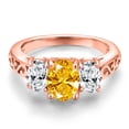 thumbnail image 3 of Gem Stone King 18K Rose Gold Plated Silver Golden Yellow Zirconia and White Zirconia Filigree Style 3 Stone Ring for Women (2.07 Cttw, Oval 8X6MM and 6X4MM) (Size 8), 3 of 6