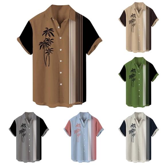 Yaoyar Bowling Shirts for Men Print Short Sleeve Regular Fit Hawaiian Casual Button Down Beach Shirts