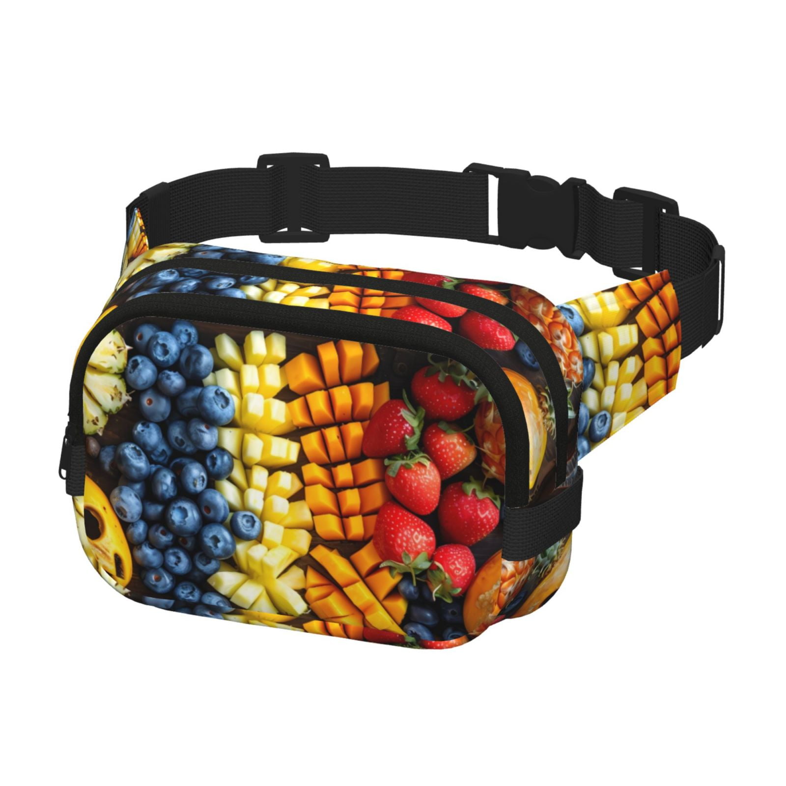 Picia Halloween Fruit Platter Print Square Double-Layer Waist Bag Mini Adjustable Waist Belt Bag Exercise Running Travel Hiking