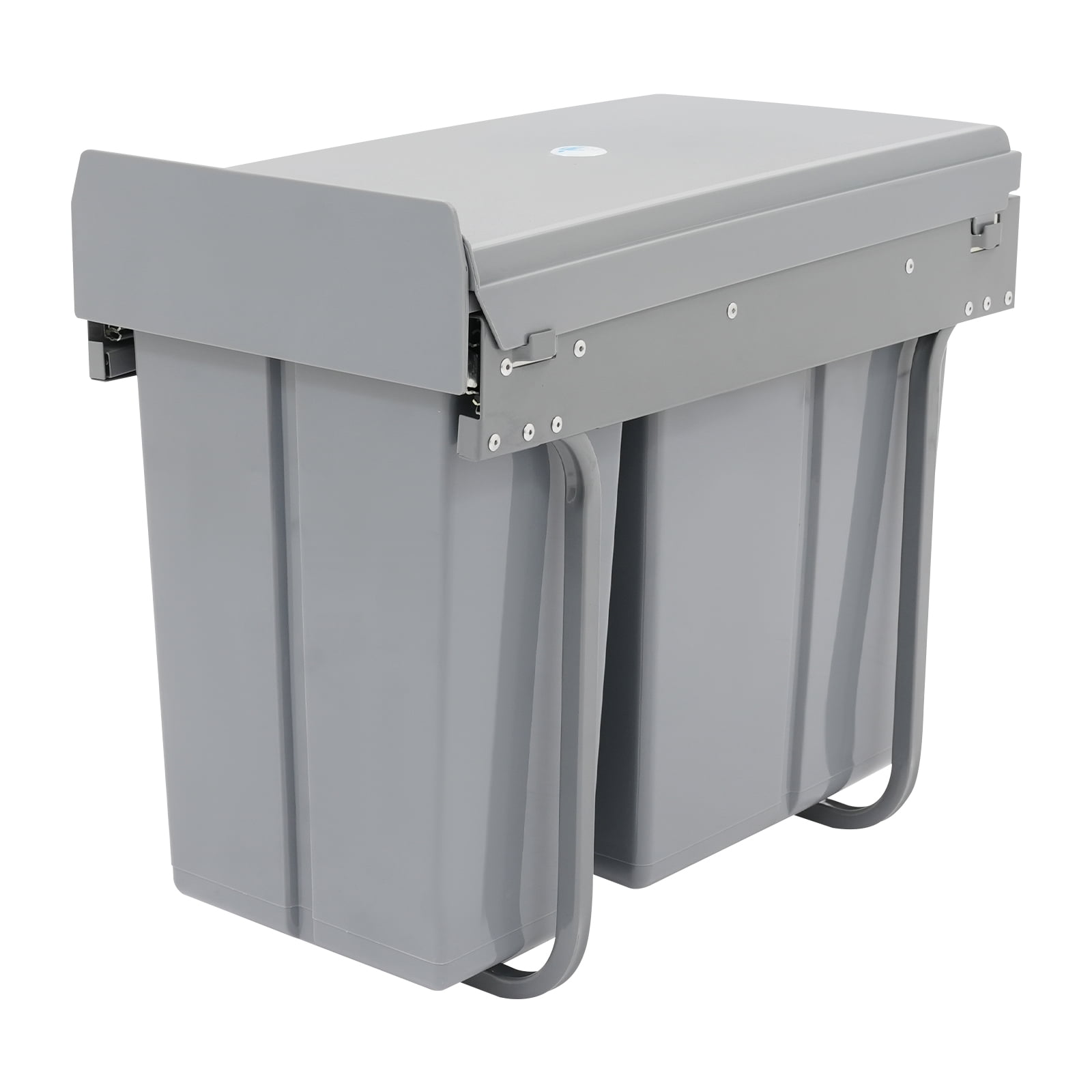 Grey Pull Out Trash Can Under Cabinet with Lid, 10L+20L(2.64+5.28Gal) Dual Bin Kitchen Garbage Can, Hidden Under Sink Trash Can with Ordinary Rail