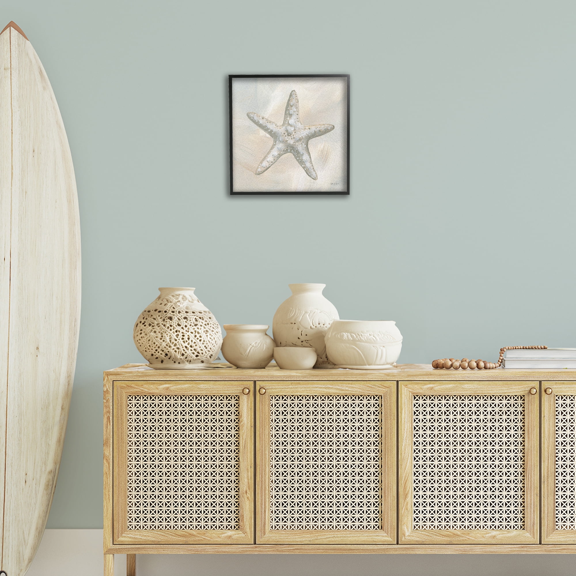 Stupell Industries Simple Beige Starfish Coastal Painting Black Framed Art Print Wall Art, 17 x 17