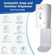 Auto Soap Dispenser with Drip Tray- White - Touch Free - Electronic - Automatic Sensor Soap Dispenser – Liquid or Spray - Wall Mount - Commercial or Residential - 1000 mL/33 oz