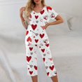 thumbnail image 4 of Garbnen Womens Valentines Pajama Set V Neck Short Sleeve Capri Pants Heart Print Womens 2 Piece Pajama Sets with Pockets, 4 of 7