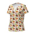 thumbnail image 3 of Wukai Thanksgiving Turkey Casual V-Neck Graphic Tees for Women: Lightweight and Breathable Summer Tops with Stylish Design-Large, 3 of 8