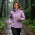 thumbnail image 4 of Omewoold Women Lightweight Jackets Waterproof Hooded Raincoat Packable Atheletic Jacket Hiking Windbreaker Rain Jacket With Pockets, Purple L, 4 of 11