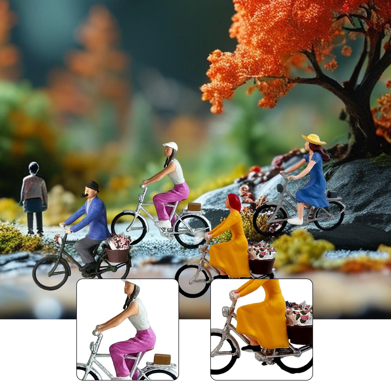 LeeQinersw 4 Pieces 1/87 Cyclist Figure Resin Fairy Garden Desktop Decoration Miniature